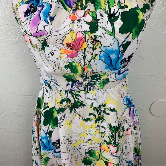 Express Neon Floral high neck skater mini dress 4 - Picture 3 of 11